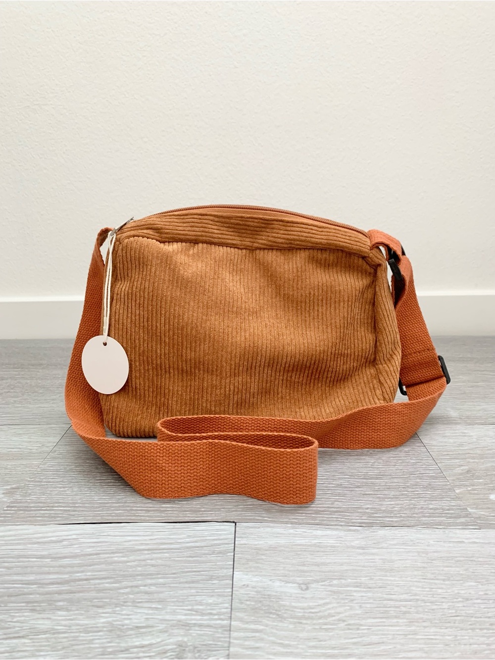 NWT Brown Rust Orange Corduroy Zip Mini Crossbody Bag